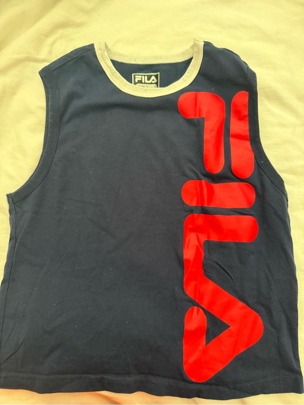 Fila Navy Tank Top with Red Vertical Logo and Cream Trim